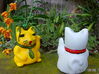Maneki-Neko Planter 10cm 3d printed Front Yellow with Moth Orchid and Rear of WHite