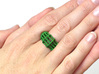 black parametric ring statement jewelry, wide ring 3d printed parametrical ring in green on finger