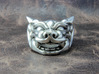 Fu Dog (Komainu) "a" Ring 3d printed This material is Polished Silver , Patinated with bleach
