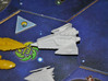 Robotic Dreadnought 3d printed A L1Z1X Dreadnought goes into battle against a Jol Nar fleet in a game of Twilight Imperium 3