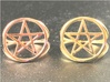 Pentacle ring 3d printed 14k Rose Gold Plated on the left, Polished Brass on the right.