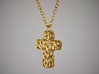 Organic Cross Pendant 3d printed Side View in Gold Plated Brass