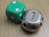 Two-sided 'pepperpot' die 3d printed With standard 16mm D6 for scale