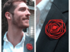 Wire Lapel Flower 3d printed Red on navy blue suit jacket
