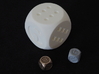 Democratic Dice 3d printed Size XL is made of White Natural Verstile Plastic and Sizes M are made of Polished Bronzed-Silver Steel and Polished Metallic Plastic (old material)