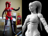 FB01-Preset-10  7inch 3d printed Finished Figure on the left, Printed in Red Strong & Flexible Polished and painted with Acrylics.