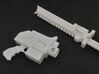 Action Figure Bolt Pistol 3d printed Printed in White Processed Versatile Plastic, shown with the Action Figure Chainsword