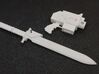 Action Figure Bolt Pistol 3d printed Printed in White Processed Versatile Plastic, shown with the Action Figure Powerswordsword
