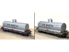 Nn3 Pacific Coast Railway/Standard Oil tank car 3d printed Unweathered (L), weathered ‘(R); trucks, couplers, screws, brake wheel, brass wire, decals not included.