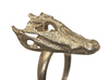 Alligator Skull Adjustable Ring 3d printed Close-up photo of the ring in brass
