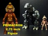 Primacron homage Space Monkey 2.75inch Transformer 3d printed Size comparison of 2.75 inch Primacron figure printed in Full Color Sandstone  with Generations Voyager Class FOC Grimlock. Grimlock figure sold separately