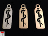 Medical Keychain 3d printed Product Photo of Polished Silver (Left), Polished Brass (Middle) and Polished Bronze (Right). 