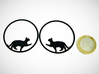 Give Me Some Food Cat Hoop Earrings 40mm 3d printed Give Me Some Food Cat Hoop Earrings 40mm printed in Black Strong & Flexible with 1€ coin for scale.
