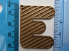 Patterned Letter Steel Keychain 3d printed E with stripes at 150 degrees in stainless steel
