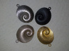 Spiral Pendant (QIV_g2) 3d printed Counterclockwise from bottom right: "Polished Gold Steel", "Matte Black Steel", "Polished Nickel Steel", "Stainless Steel"